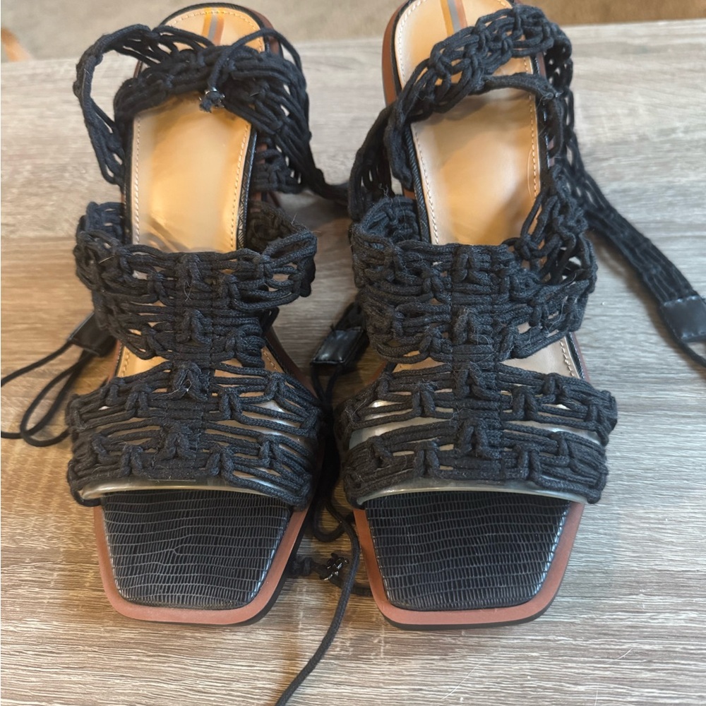Sam Edelman Black Macrame Lace-Up high heels with funky heel